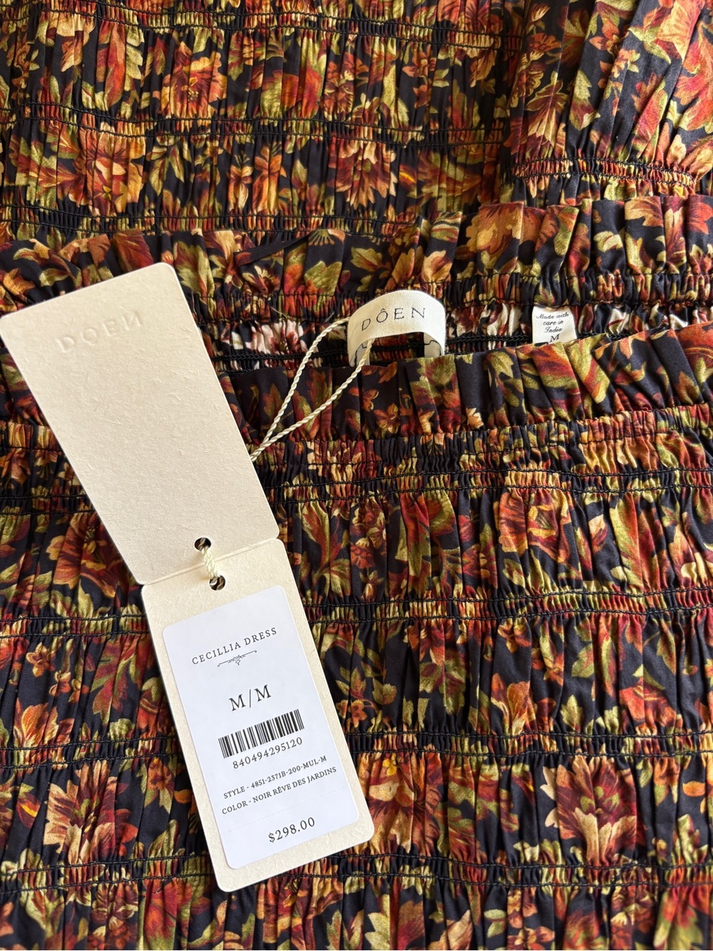 NWT DOEN Cecillia Mini Dress Noir Rêve Des Jardins Smocked Organic Cotton Med. - Picture 4 of 4